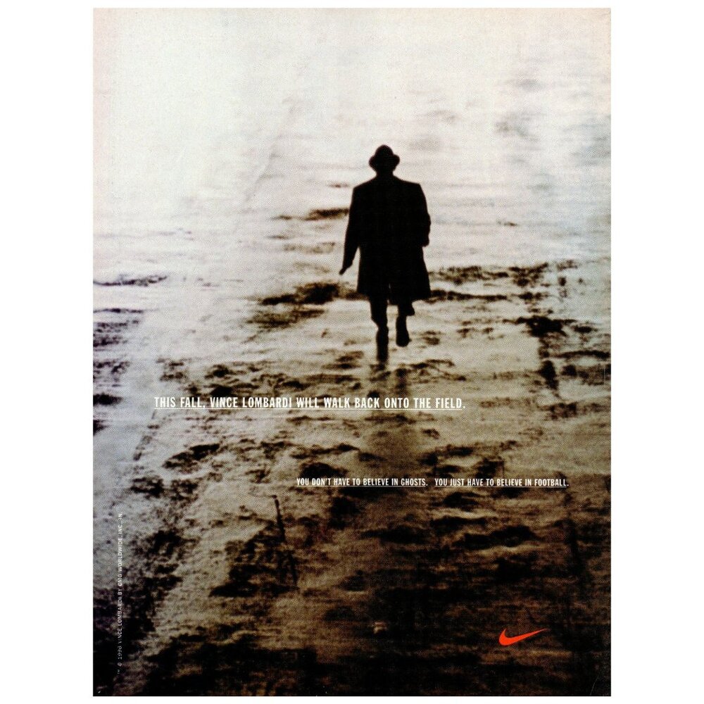 1996 Nike Football Vince Lombardi Vintage Print Ad Silhouette Man Walking Away